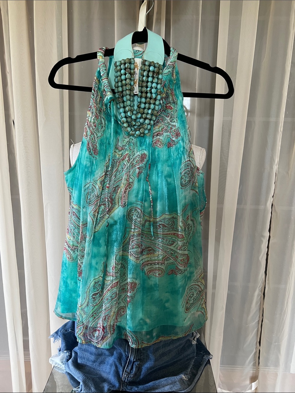 Adiva Turquoise Paisley Halter Tunic Top - Picture 3 of 7